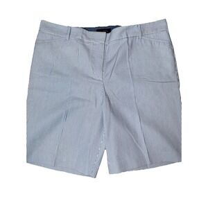 Talbots Women 18 Blue White Stripe 100% Seersucker Bermuda Shorts 10" Inseam EUC